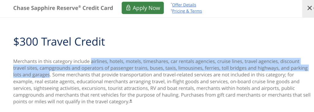 Chase Sapphire Reserve $300 annual travel credit.